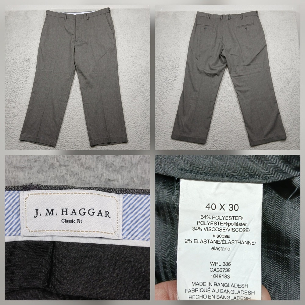 JM Haggar Dress Pants Men's 40x30 Gray Classic‎ Fit Stretch Slacks